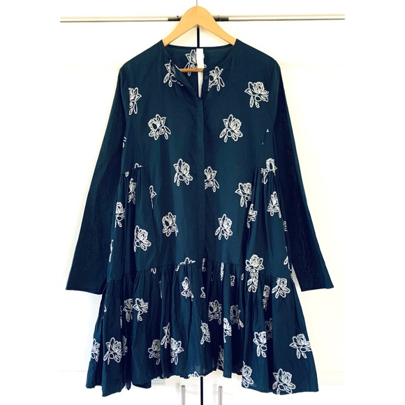 Merlette Dress Caliza A Line Navy Embroidered Long Sleeve Shirtdress Size Small - Picture 1 of 8